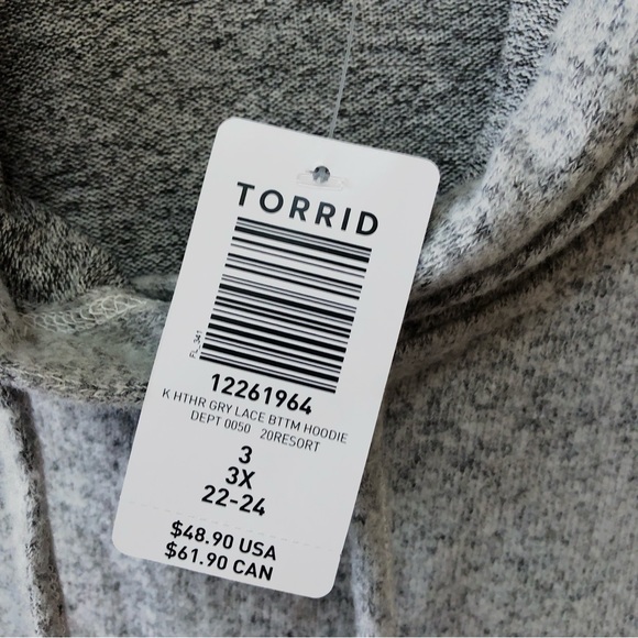 TORRID NWT grey heathered long sleeve hooded pullover sweatshirt, size 3X - Picture 5 of 8